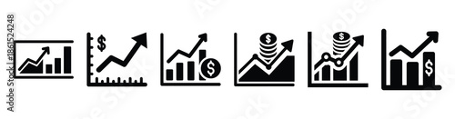 Set of accounts receivable chart vector icons isolated on white background. Vector illustration. Black flat design