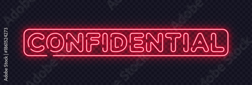 Red neon confidential sign in minimal vector design, suitable for privacy warnings and sensitive content. Sharp glow emphasizes restriction.