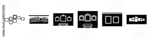 Set of art gallery wall vector icons isolated on white background. Vector illustration. Black flat design