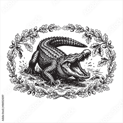 Detailed vector illustration of a crocodile showcasing its form as a striking silhouette