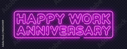 Pink neon happy work anniversary sign with festive style, perfect for corporate celebrations and team milestones. Soft glow adds joyful mood.