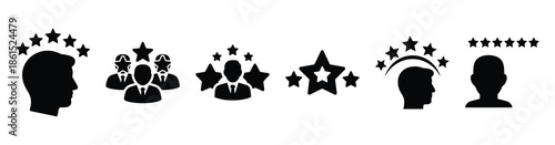 Set of candidate evaluation stars vector icons isolated on white background. Vector illustration. Black flat design