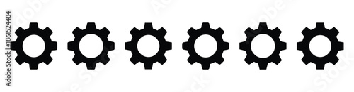 Set of caption settings gear vector icons isolated on white background. Vector illustration. Black flat design