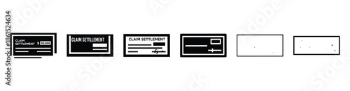 Set of claim settlement check vector icons isolated on white background. Vector illustration. Black flat design