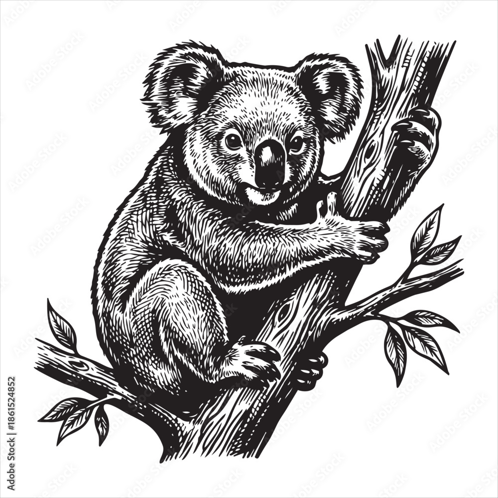 Photography Poster A grayscale vector illustration of a koala in a