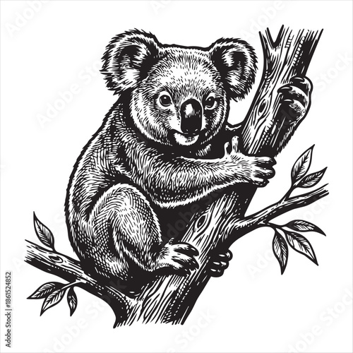 Canvas Print A grayscale vector illustration of a koala in a striking silhouette