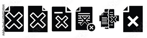 Set of contract termination cross vector icons isolated on white background. Vector illustration. Black flat design