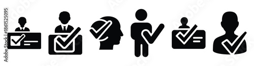 Set of customer confidence check vector icons isolated on white background. Vector illustration. Black flat design
