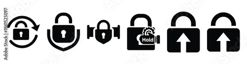 Set of data retention lock vector icons isolated on white background. Vector illustration. Black flat design