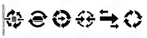 Set of data portability arrows vector icons isolated on white background. Vector illustration. Black flat design