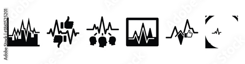 Set of feedback pulse chart vector icons isolated on white background. Vector illustration. Black flat design