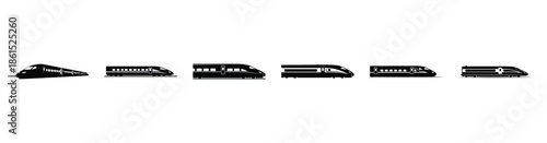 Set of high speed rail vector icons isolated on white background. Vector illustration. Black flat design