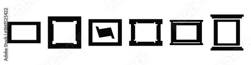 Set of museum exhibit frame vector icons isolated on white background. Vector illustration. Black flat design