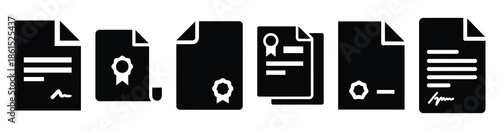 Set of offer letter document vector icons isolated on white background. Vector illustration. Black flat design