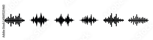 Set of podcast episode waveform vector icons isolated on white background. Vector illustration. Black flat design