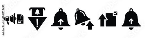 Set of regulatory update alert vector icons isolated on white background. Vector illustration. Black flat design
