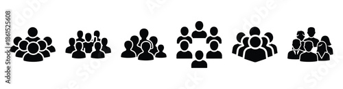 Set of stakeholder engagement group vector icons isolated on white background. Vector illustration. Black flat design
