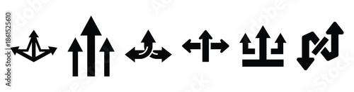 Set of strategic alignment arrows vector icons isolated on white background. Vector illustration. Black flat design