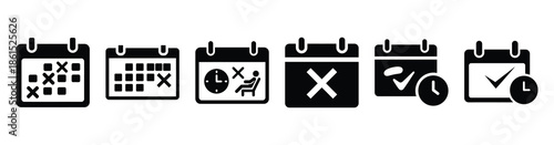 Set of time off calendar vector icons isolated on white background. Vector illustration. Black flat design