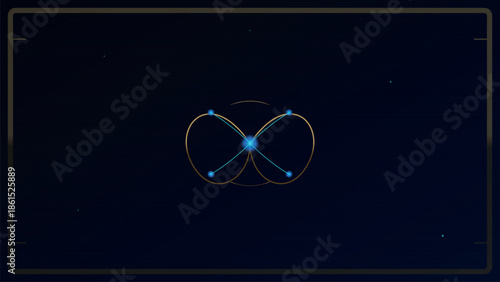Abstract digital visualization of a complex data structure or energy field forming an infinitylike loop pattern with glowing blue nodes on a dark navy background