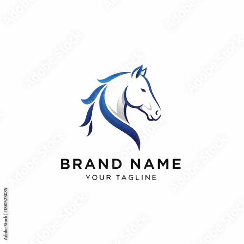 Elegant blue and white horse head logo design.