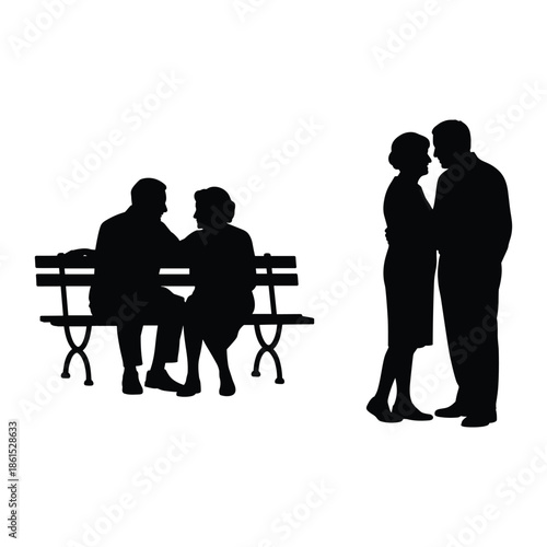 Silhouettes of couples in a park
