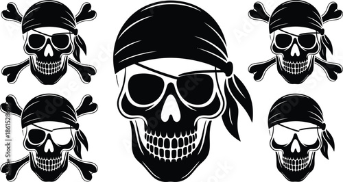 pirate skulls with bandanas and sunglasses