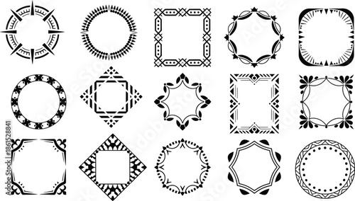 Collection of ornate black border designs and frames
