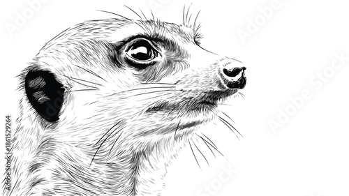 Meerkat Drawing with Eyes Open Vector Outline