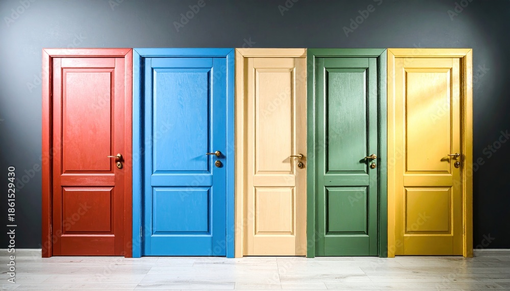 Obraz premium Colorful Doors - A Spectrum of Opportunities and Choices.
