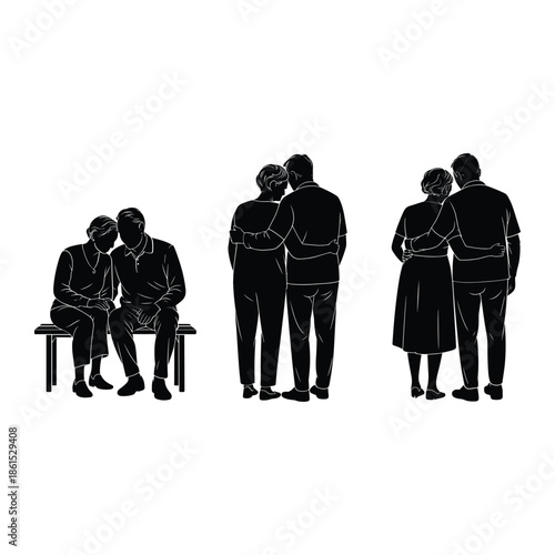 Silhouettes of couples in intimate moments