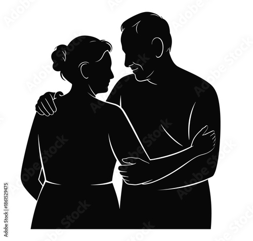 Couple embracing silhouette