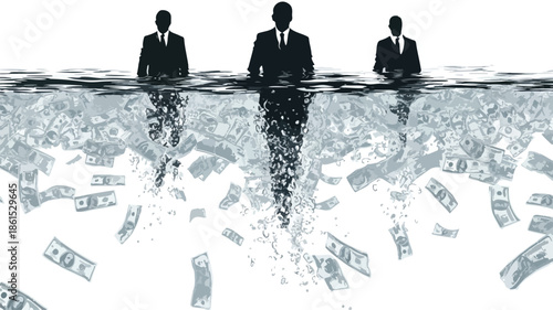 Elegant Men in Suits with Money in Water Vector Poster