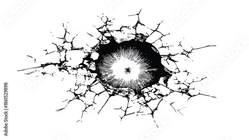 Bullet Hole Black and White Vector Illustration