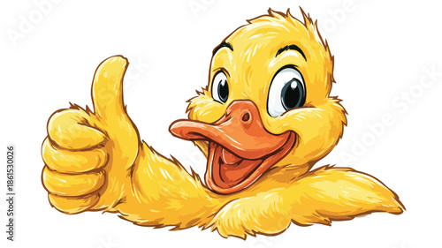 Cute Little Duck Giving Thumbs Up on White Background Vector Illustration