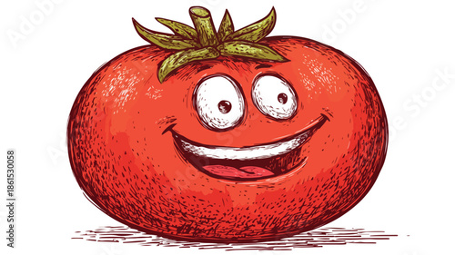 Cheerful Tomato Cartoon with Expressive Eyes and Mouth Illustration