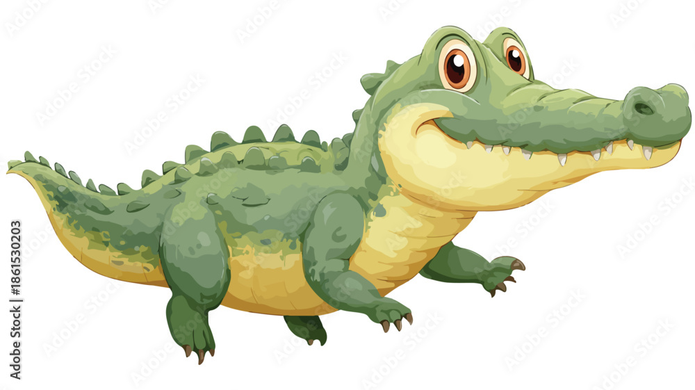 Obraz premium Adorable Cartoon Crocodile Illustration with Outline on White Background