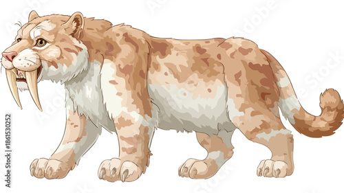 Adorable Sabertoothed Cat Cartoon Vector Illustration for Isolated Design