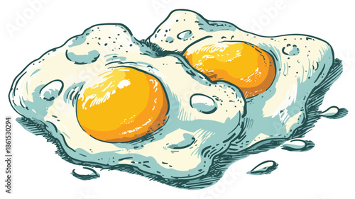 Sizzling Fried Eggs Cooking in Flat Vector Style