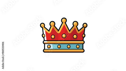 Regal King Flat Vector Icon on White Background with Outline - Vector Illustration