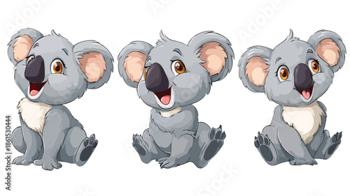 Cute Funny Koala Cartoon Character on White Background with Outline