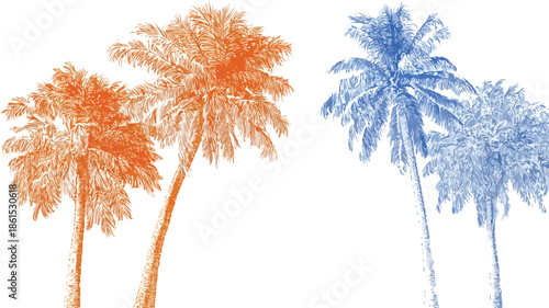 Tropical Palm Trees in Vibrant Blue and Orange - Collection Feature