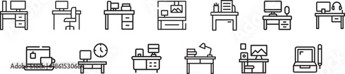 Minimalist office workspace icons for modern business productivity