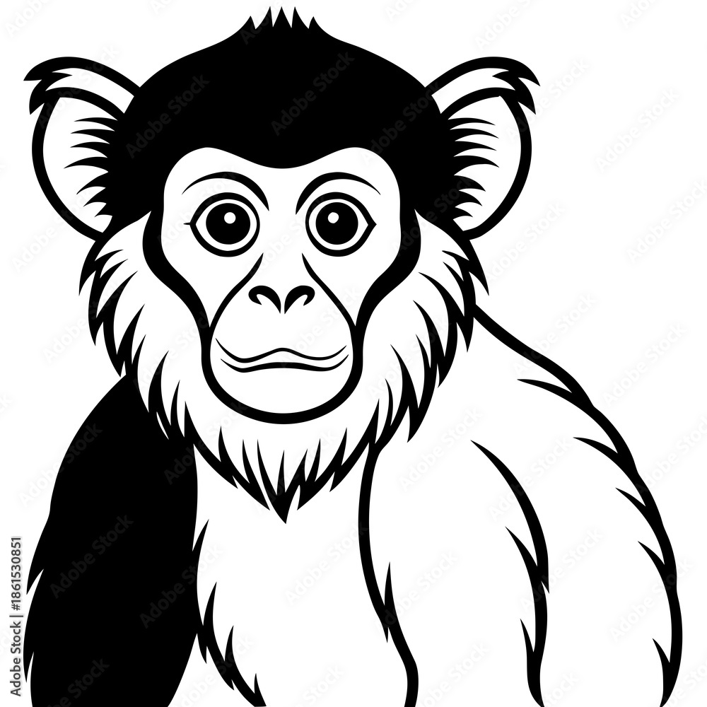 Fototapeta premium Langur Line Art Vector Illustration on White Background