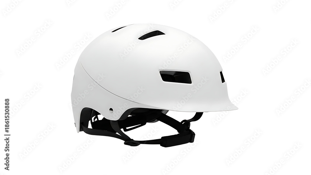 Fototapeta premium White Bicycle Helmet with Ventilation Openings and Adjustable Strap on White Background