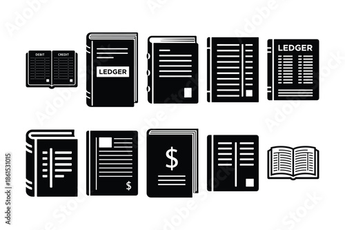 Accounting Ledger Book Silhouette Minimal Flat Vector