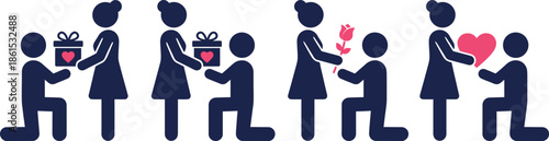 romantic couple proposal icon with engagement ring and heart symbol