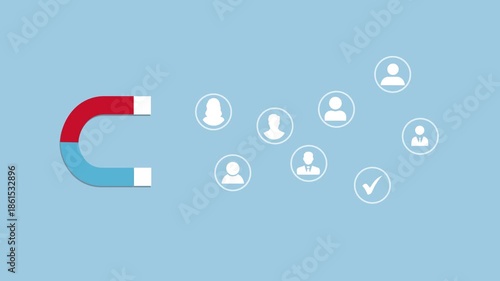 Customer acquisition concept. Business lead, Inbound marketing, customer retention. 3D magnet attract audience of Motion graphics. 4k