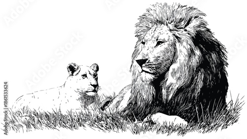 Detailed Lion Drawing with Vector Outline - Creative Illustration for Design Projects