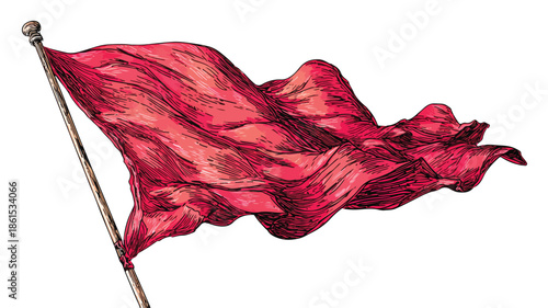 Dynamic Flying Flag Vector Isolated on White Background for Design Projects